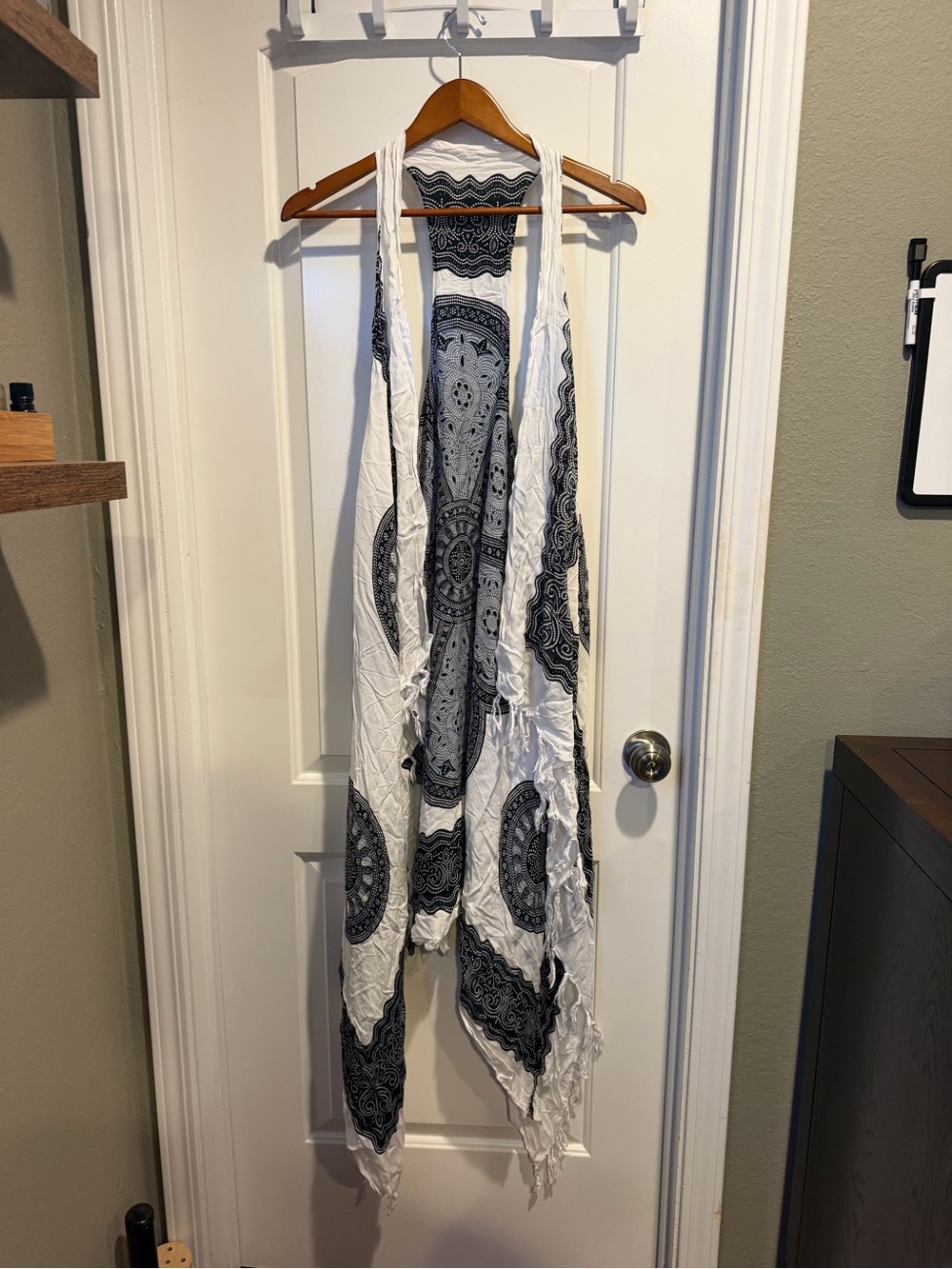 Bohemian Black & White Printed Fringe Vest